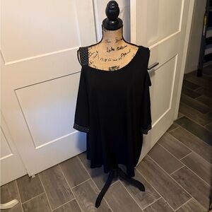 Belldine Black Blouse with Studded Sleeves